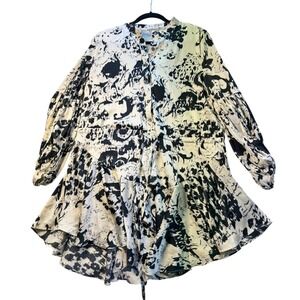 Big Hit Fashion Women L Abstract Print V Neck‎ Long Sleeve Button Up Dress